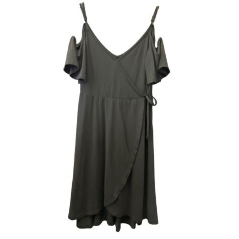 👗 NWT Socialite Women Olive Green Casual Peep Shoulder Dress | Size L 👗